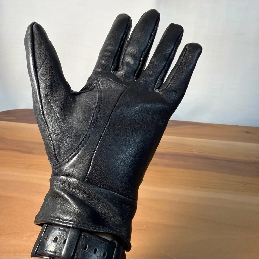 Women’s Lot (2) Gloves 100% Genuine Leather Lined Black‎ Unlink Red Sz 7 Driving